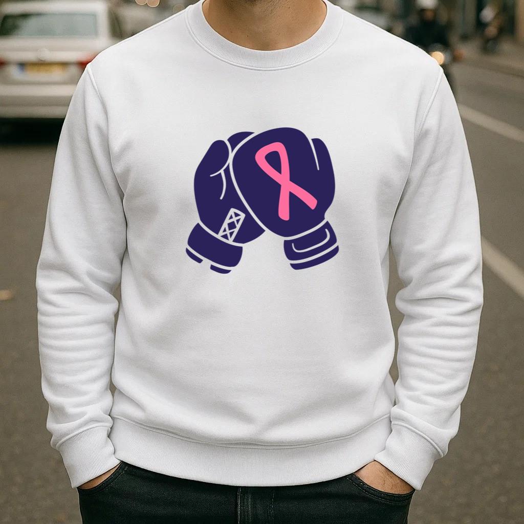 Pair Of Boxing Gloves With A Pink Ribbon Sweatshirt image 1