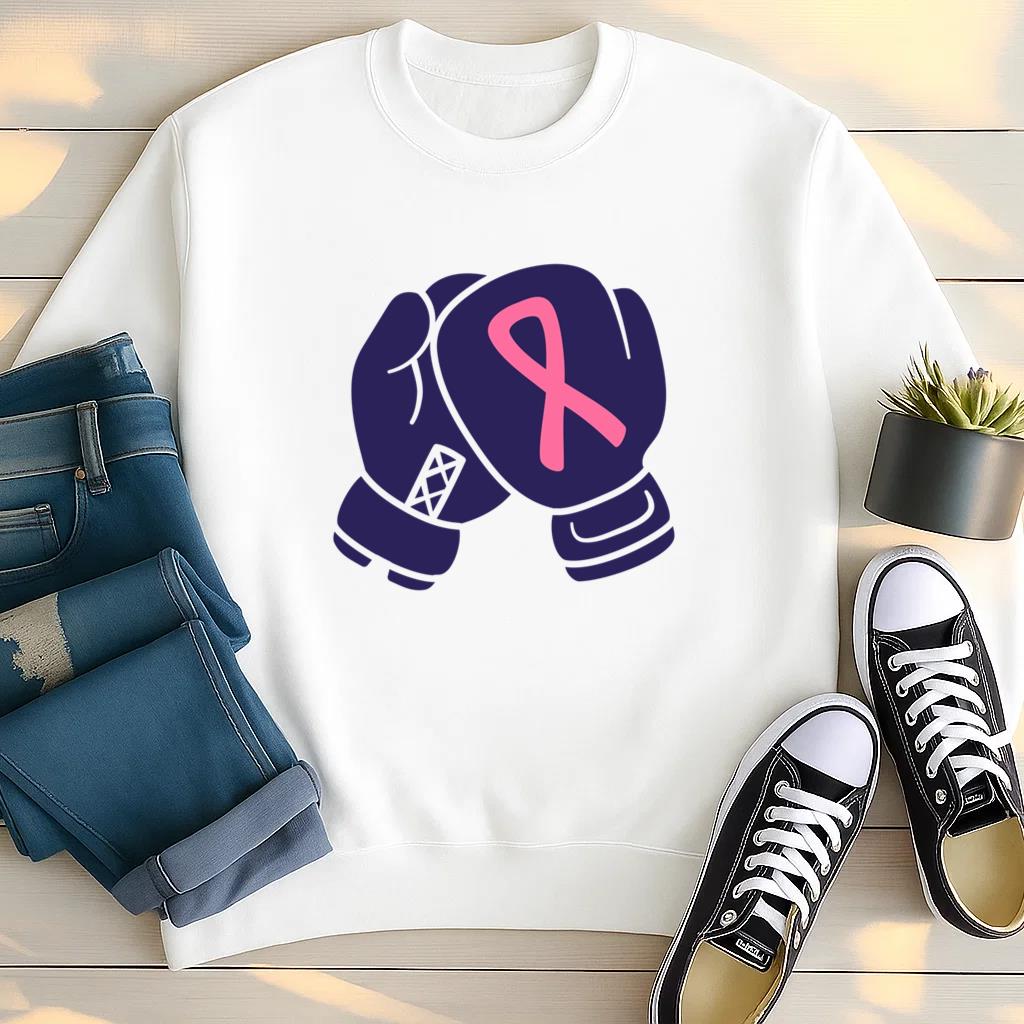 Pair Of Boxing Gloves With A Pink Ribbon Sweatshirt image 2