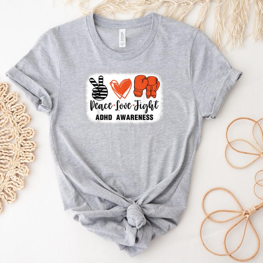 ADHD Awareness Peace Love Boxing T-Shirt image 1