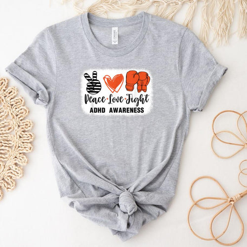 ADHD Awareness Peace Love Boxing T-Shirt image 1