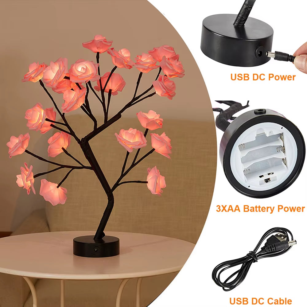 LED Tabletop Artificial Flower Bonsai Tree Lights Color Changing Flower Rose Lamp Christmas Birthday Gift Party Wedding Decor