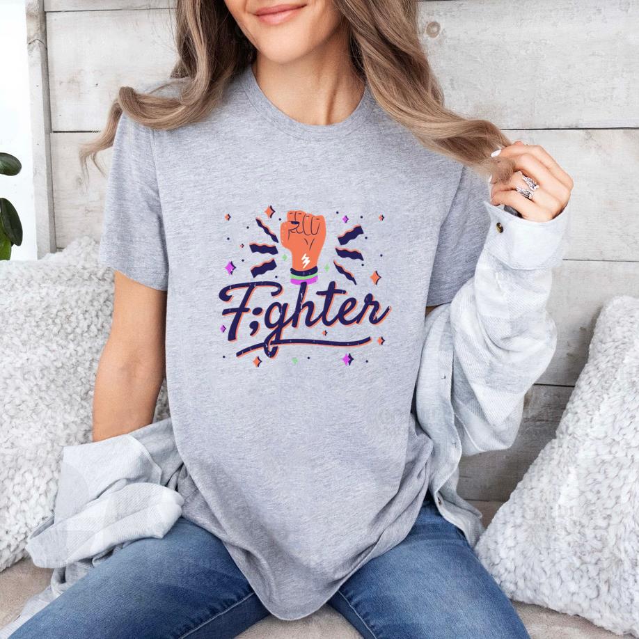 Illustration Of A Fist With The Word Fighter T-Shirt image 2