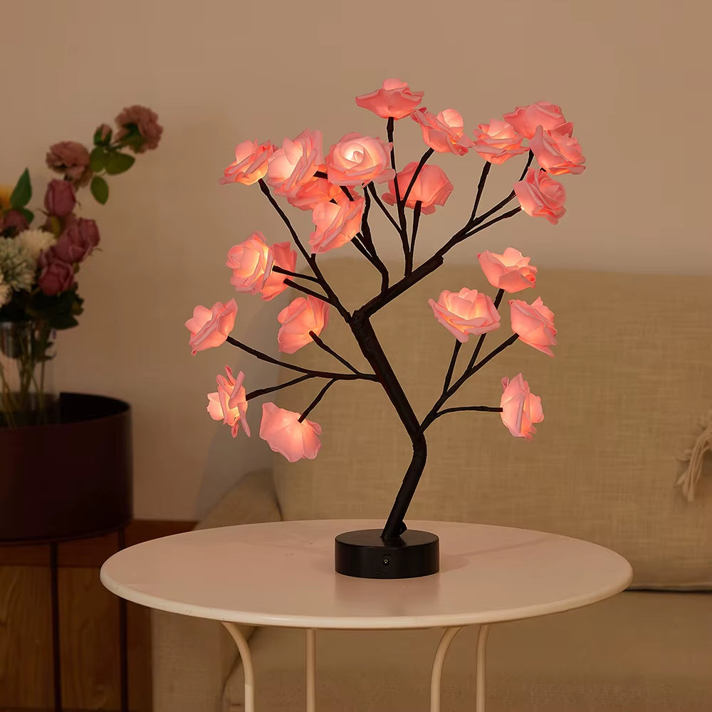 LED Tabletop Artificial Flower Bonsai Tree Lights Color Changing Flower Rose Lamp Christmas Birthday Gift Party Wedding Decor
