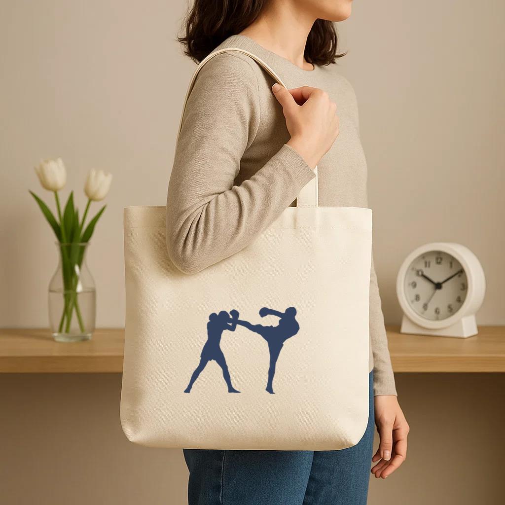 Boxing Kickboxing Fight Blue Silhouette Canvas Tote Bag image 2