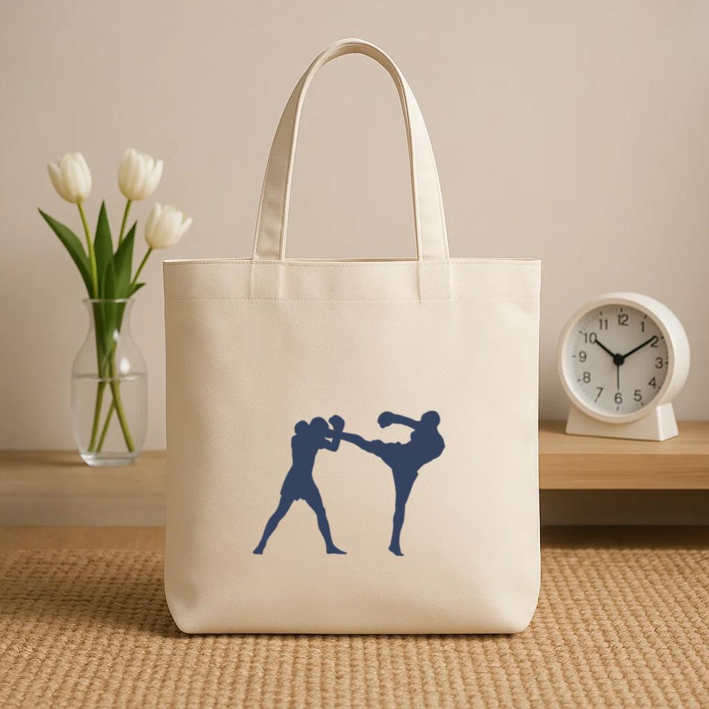 Boxing Kickboxing Fight Blue Silhouette Canvas Tote Bag image 1