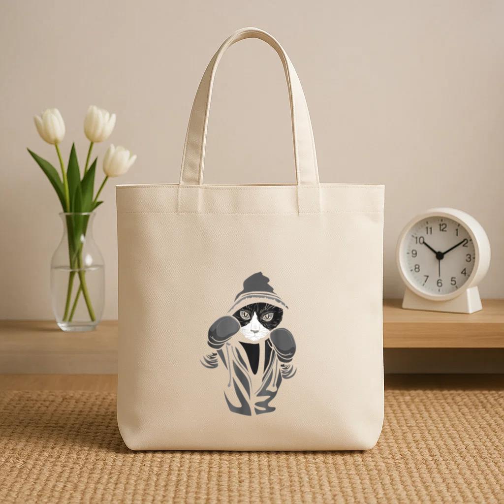 Cat Boxing Canvas Tote Bag image 1