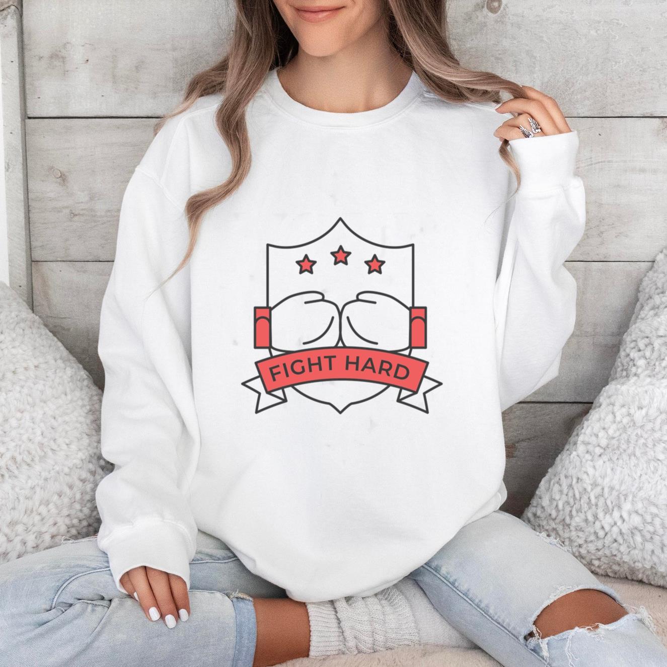 Fight Hard Glove Boxing Glove Star Colored Badge Sticker Sweatshirt image 0