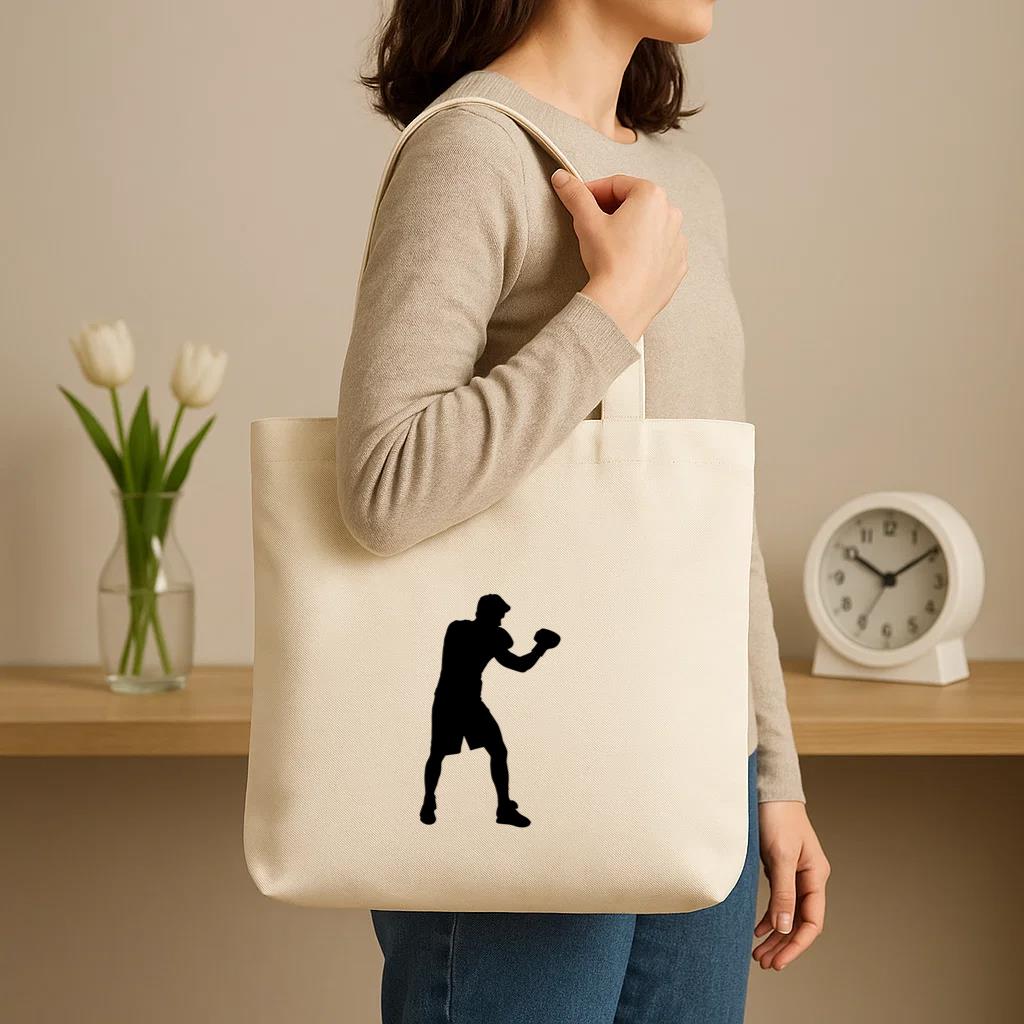 Boxing Player Guard Silhouette Canvas Tote Bag image 2