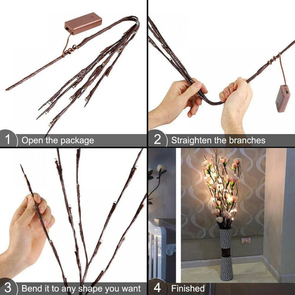 Lighted Branches with 20 Lights, Artificial Branch Lights Battery Operated, Christmas Easter Wedding Party Spring Decoration (Vase Excluded)