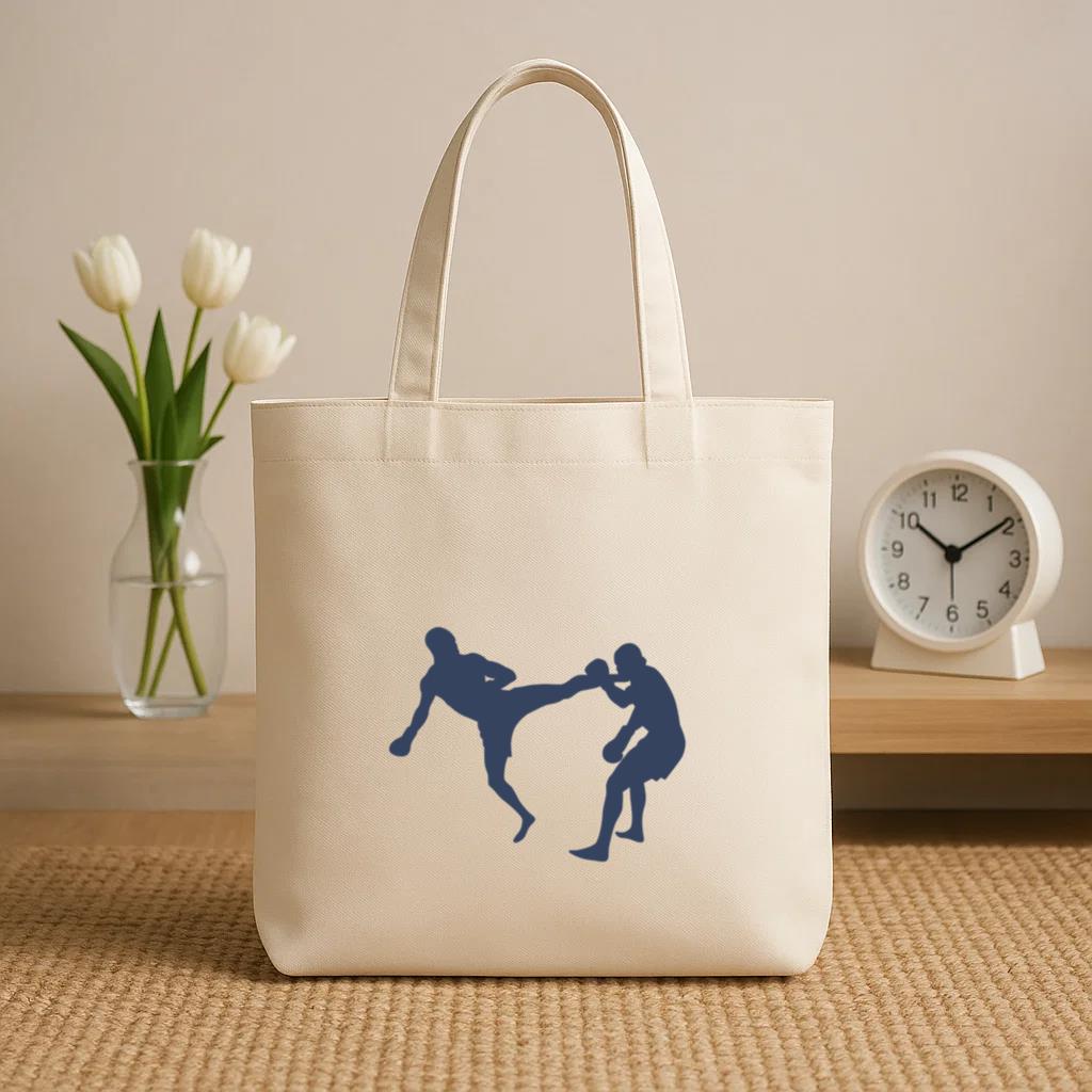 Boxing Kickboxing Fight Silhouette Canvas Tote Bag image 1
