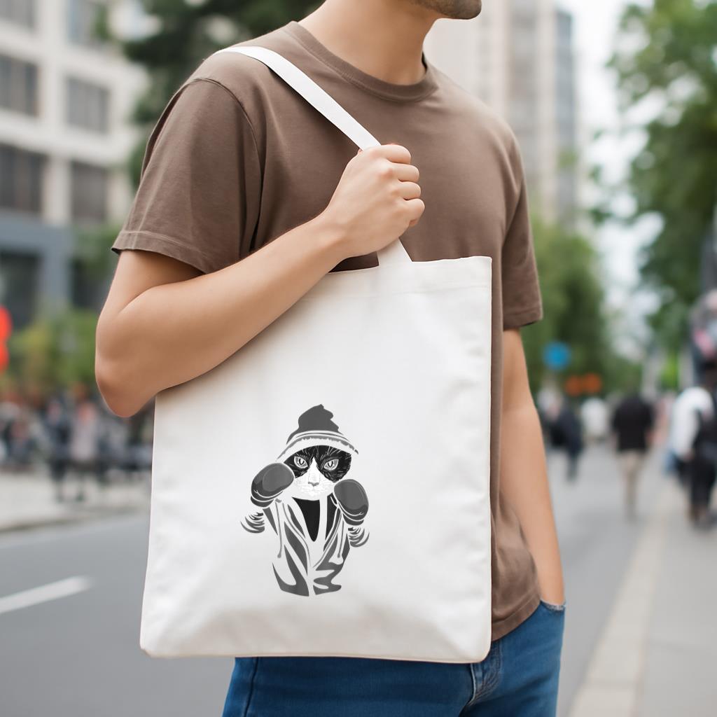 Cat Boxing Canvas Tote Bag image 3
