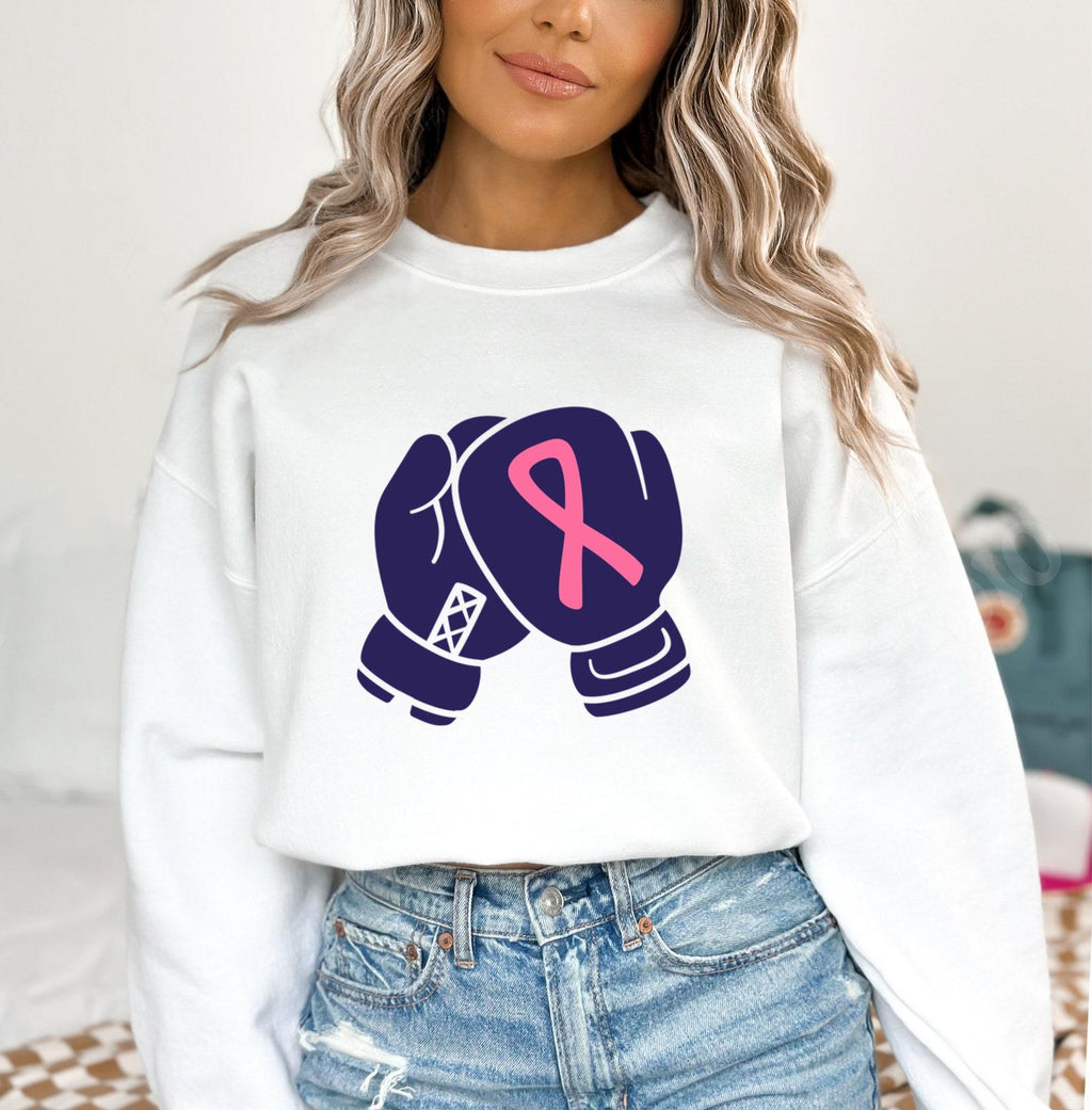 Pair Of Boxing Gloves With A Pink Ribbon Sweatshirt image 3