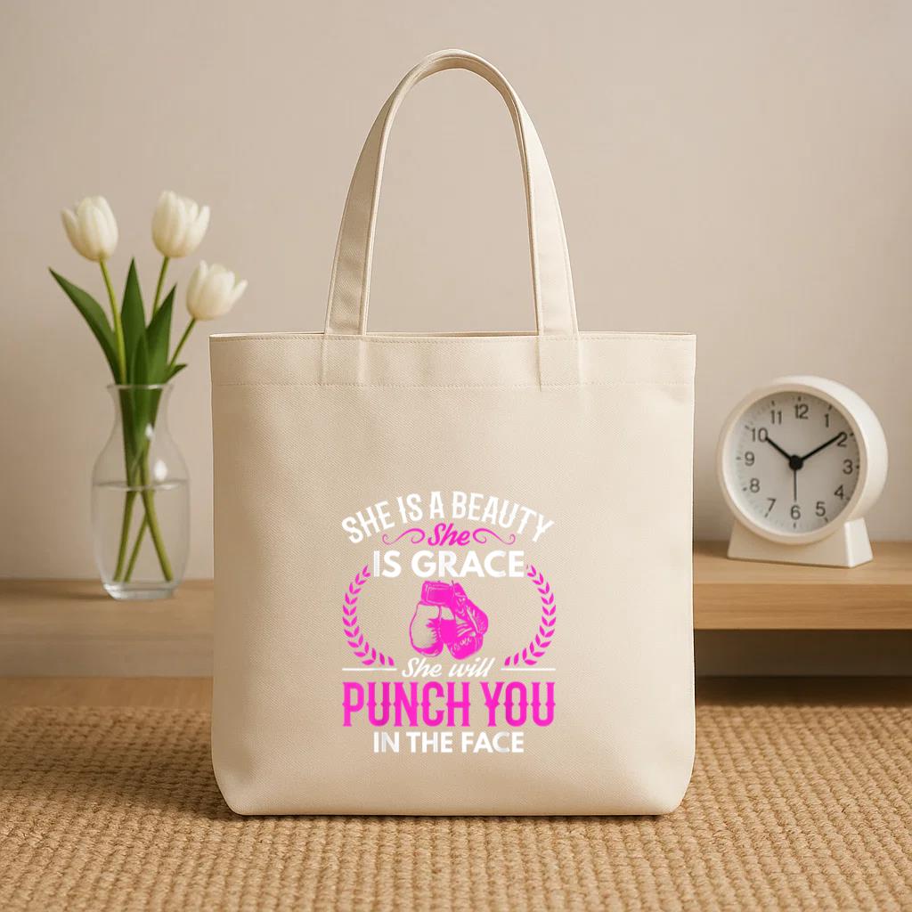 Boxing She Will Punch You In The Face Canvas Tote Bag image 1