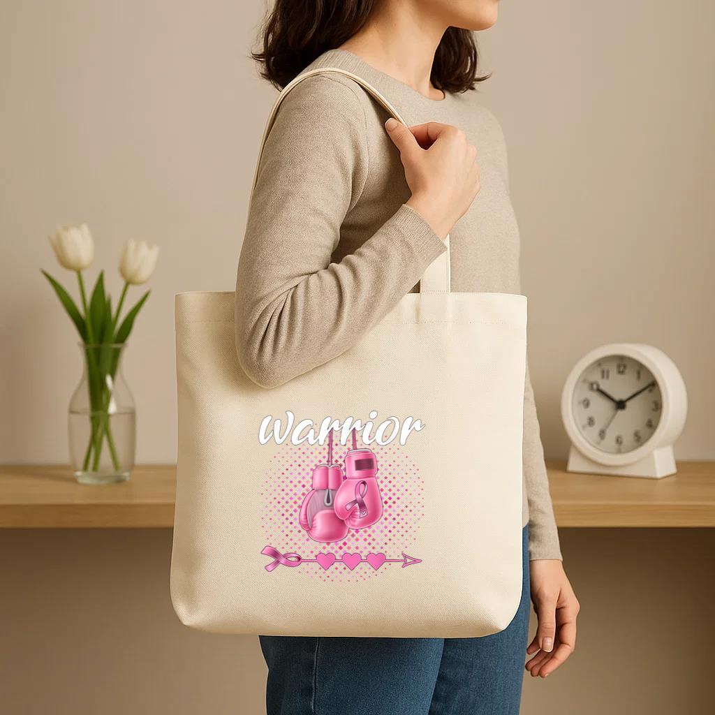 Breast Cancer Awareness Pink Boxing Gloves Warrior Canvas Tote Bag image 2
