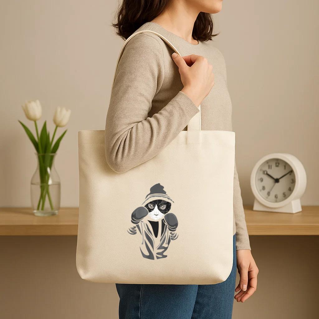 Cat Boxing Canvas Tote Bag image 2