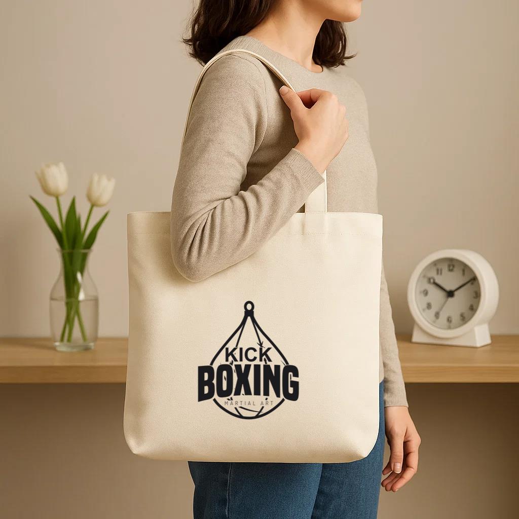 Boxing Kickboxing Fight Logo Badge Label Canvas Tote Bag image 2