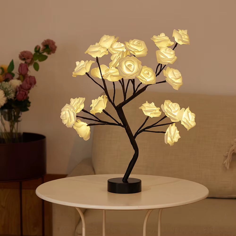 LED Tabletop Artificial Flower Bonsai Tree Lights Color Changing Flower Rose Lamp Christmas Birthday Gift Party Wedding Decor