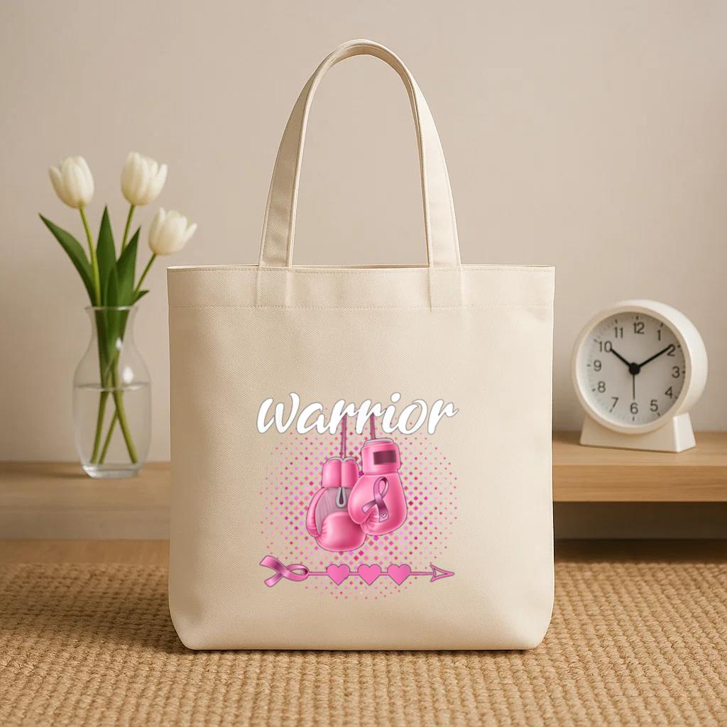 Breast Cancer Awareness Pink Boxing Gloves Warrior Canvas Tote Bag image 1