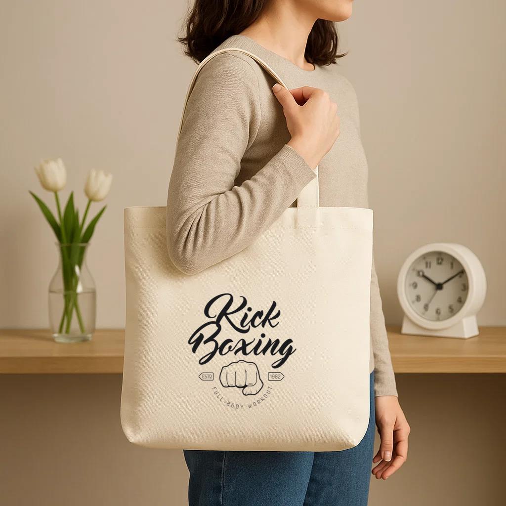 Boxing Kickboxing Fight Logo Emblem Canvas Tote Bag image 2