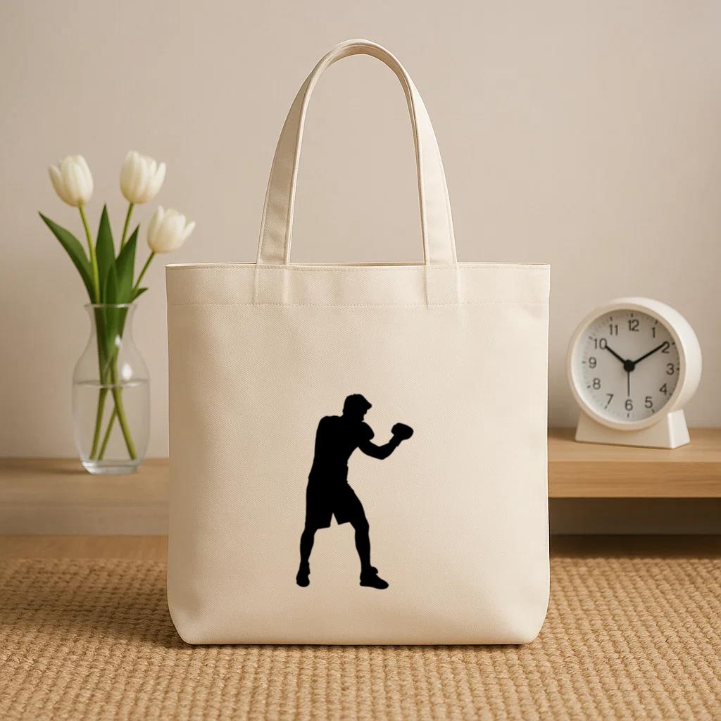 Boxing Player Guard Silhouette Canvas Tote Bag image 1