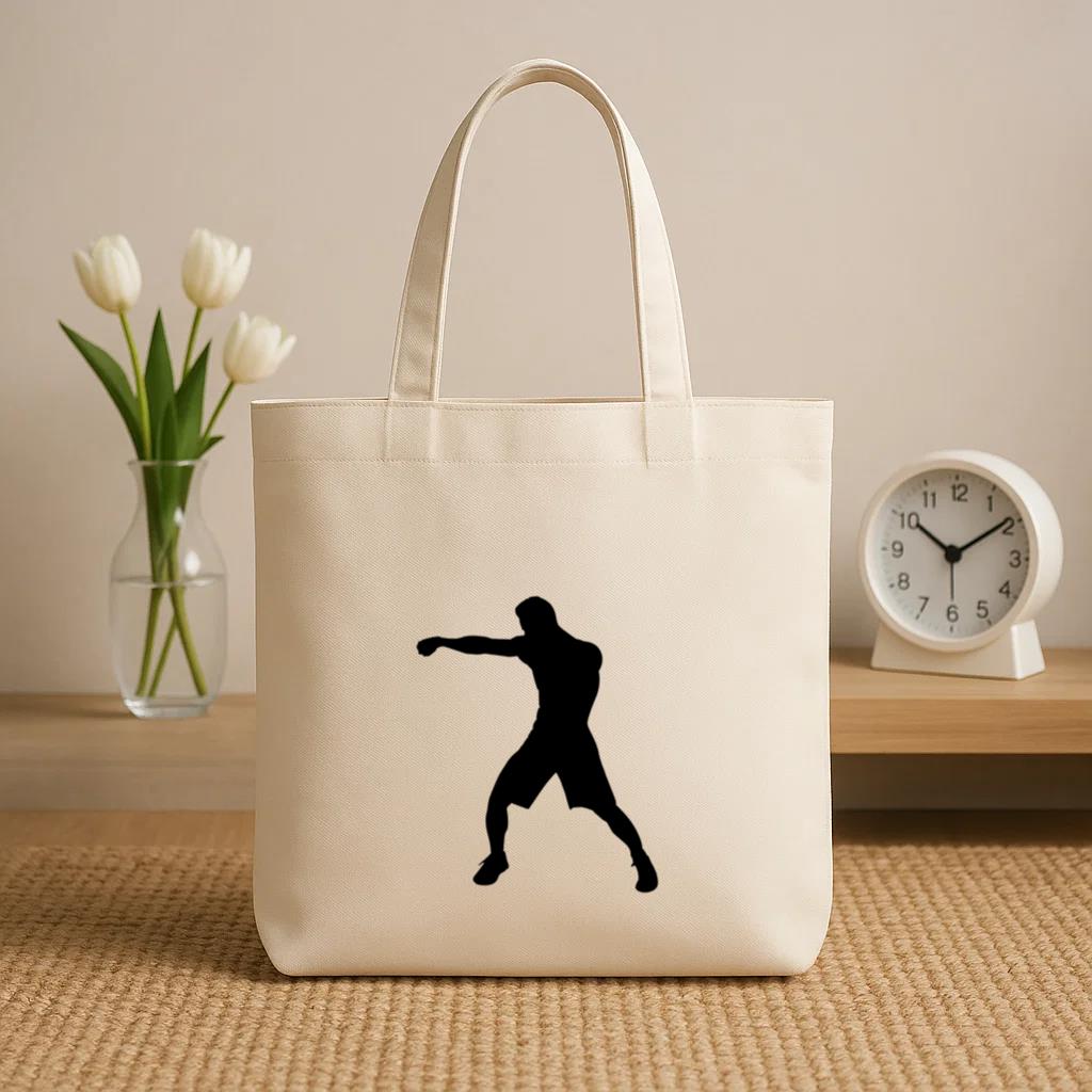 Boxing Player Punch Silhouette Canvas Tote Bag image 1