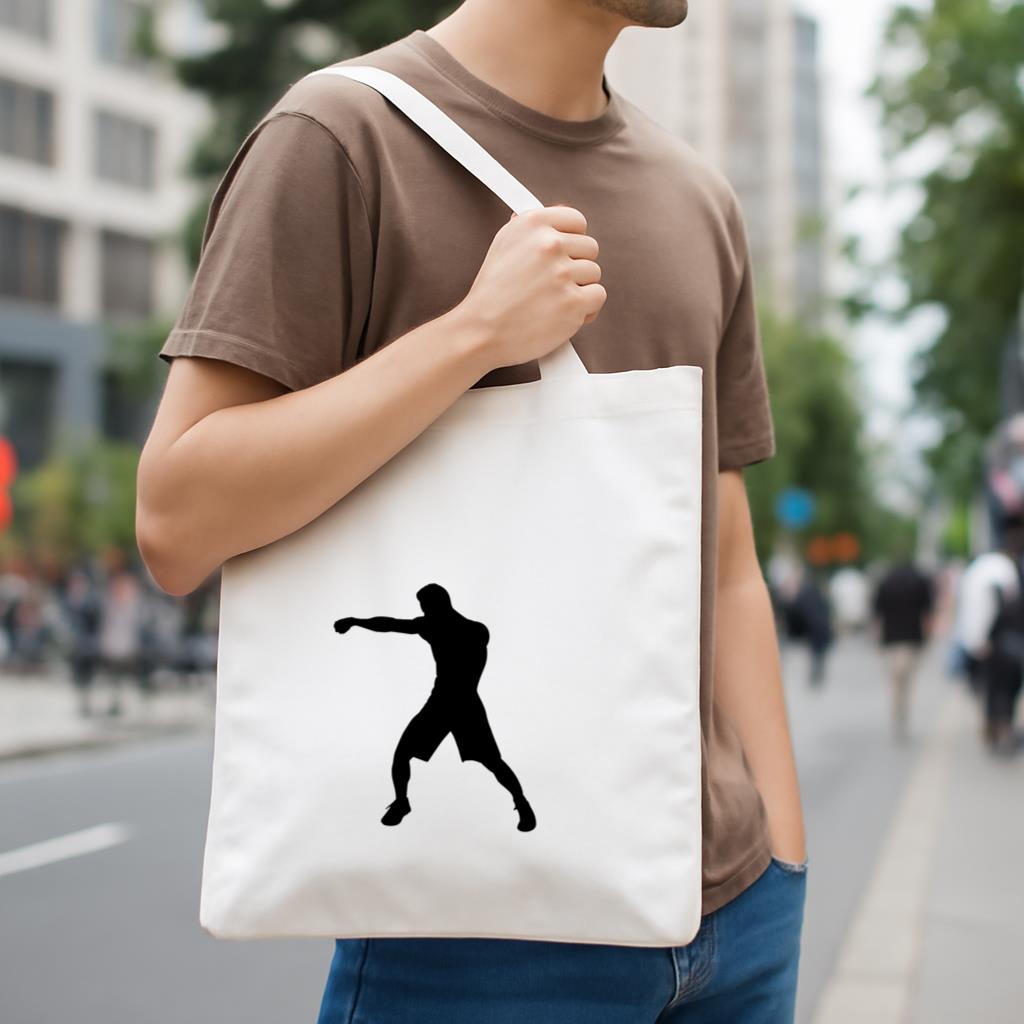 Boxing Player Punch Silhouette Canvas Tote Bag image 3