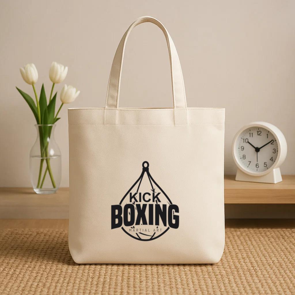 Boxing Kickboxing Fight Logo Badge Label Canvas Tote Bag image 1