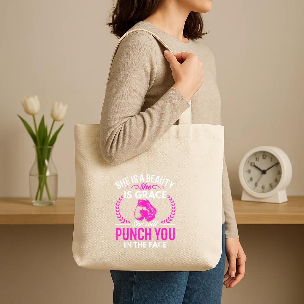 Boxing She Will Punch You In The Face Canvas Tote Bag image 2