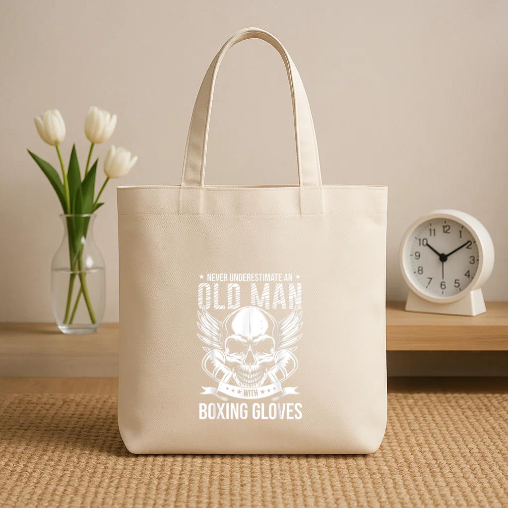 Boxing Never Underestimate An Old Man With Boxing Gloves Canvas Tote Bag image 1