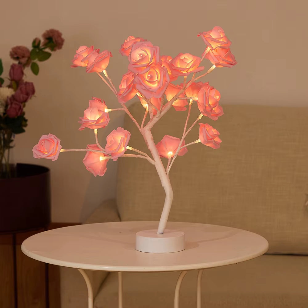 LED Tabletop Artificial Flower Bonsai Tree Lights Color Changing Flower Rose Lamp Christmas Birthday Gift Party Wedding Decor