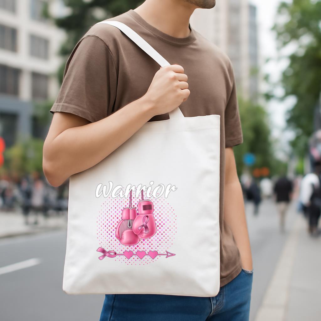 Breast Cancer Awareness Pink Boxing Gloves Warrior Canvas Tote Bag image 3