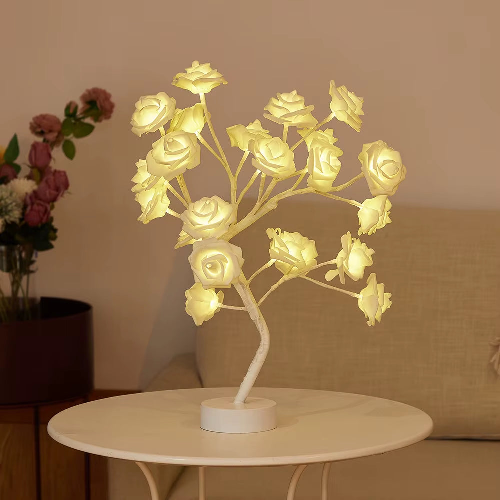 LED Tabletop Artificial Flower Bonsai Tree Lights Color Changing Flower Rose Lamp Christmas Birthday Gift Party Wedding Decor