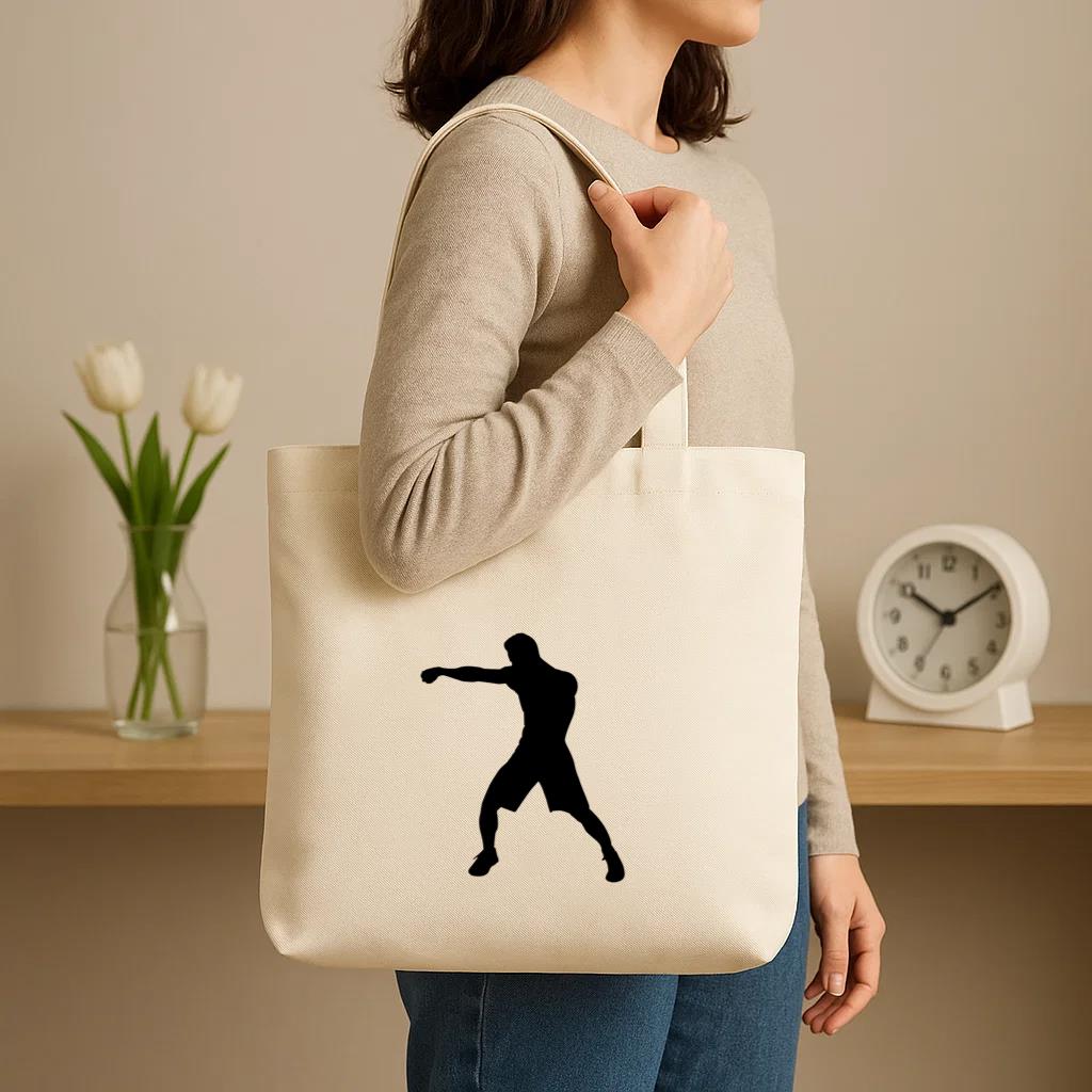 Boxing Player Punch Silhouette Canvas Tote Bag image 2
