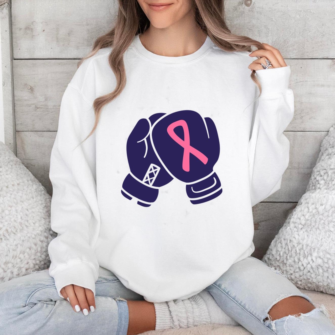 Pair Of Boxing Gloves With A Pink Ribbon Sweatshirt image 0