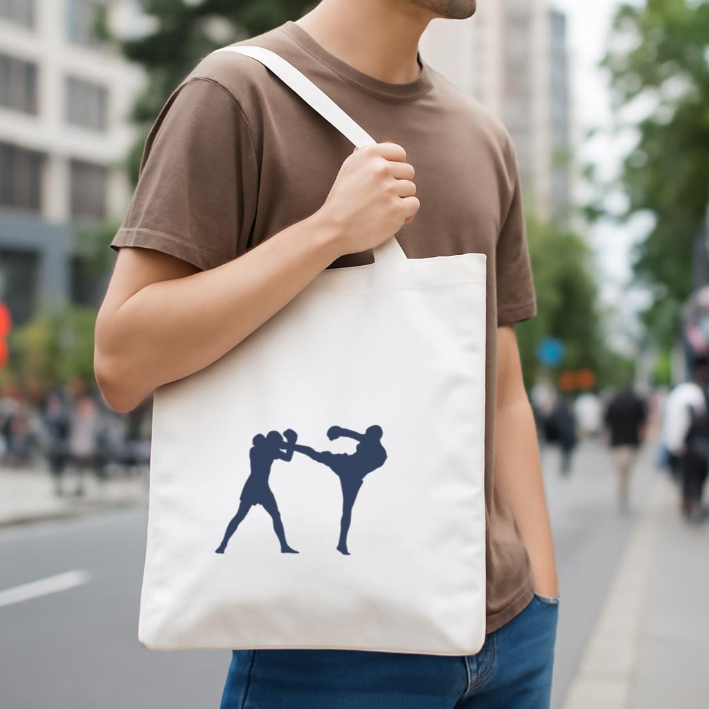 Boxing Kickboxing Fight Blue Silhouette Canvas Tote Bag image 3