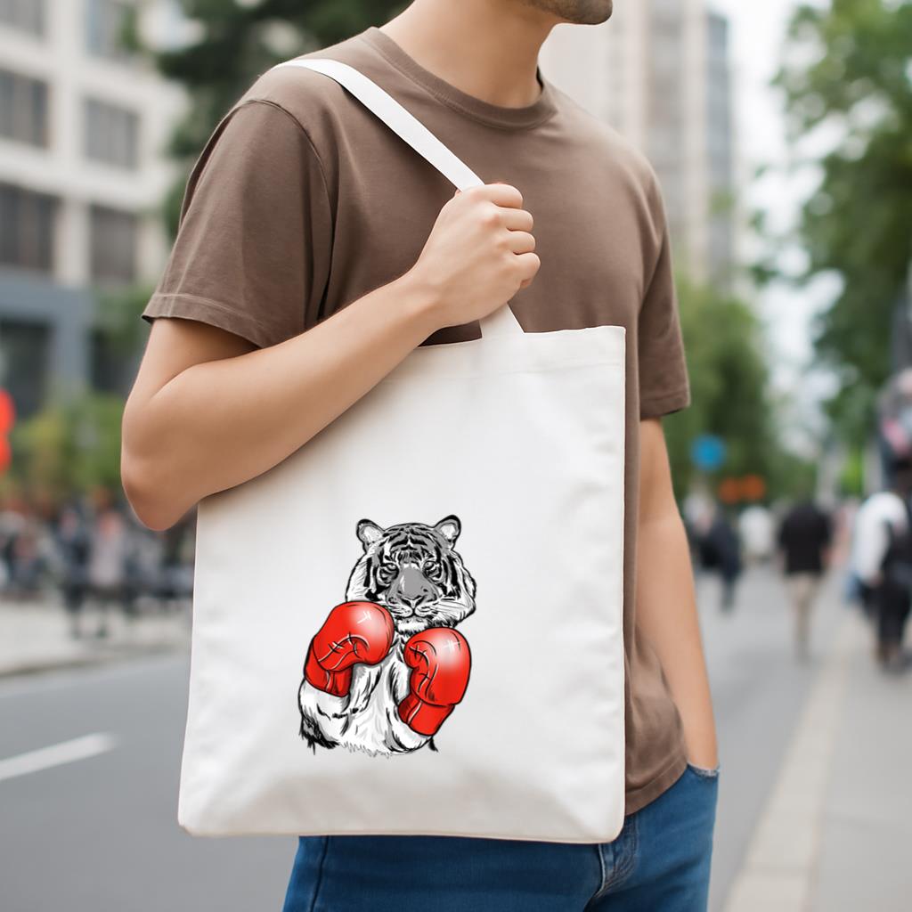 Boxing Tiger With Red Gloves Canvas Tote Bag image 3