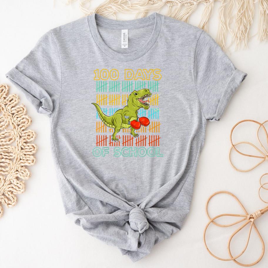 100 Days Of School T Rex Dino Boxing T-Shirt image 1
